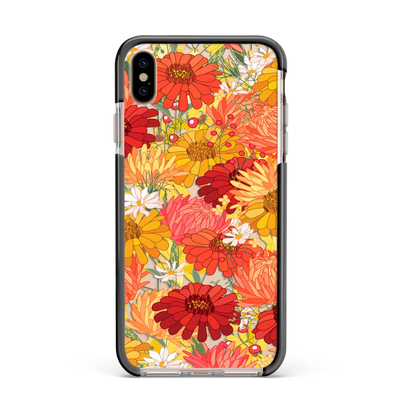 Floral Gerbera Apple iPhone Xs Max Impact Case Black Edge on Gold Phone