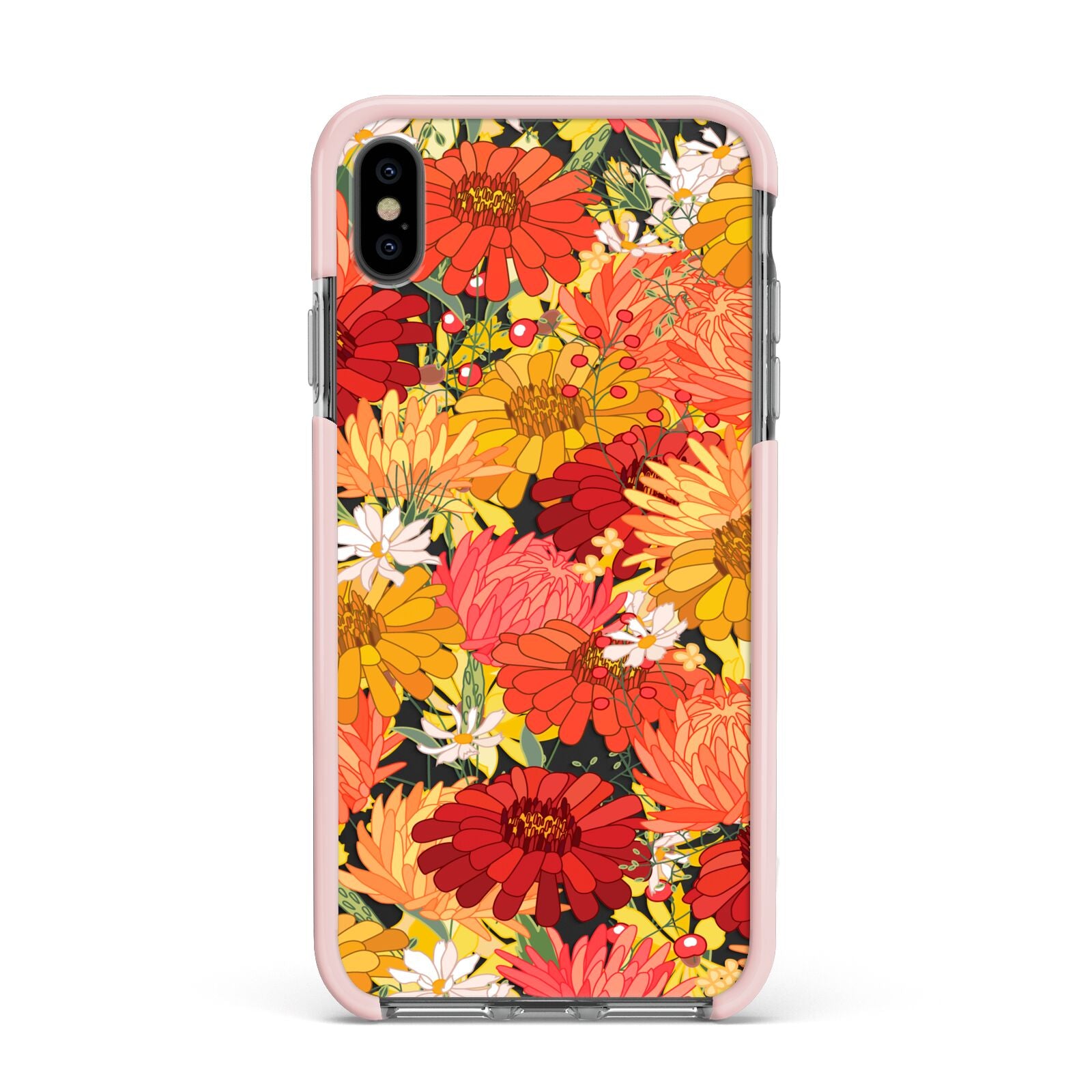 Floral Gerbera Apple iPhone Xs Max Impact Case Pink Edge on Black Phone