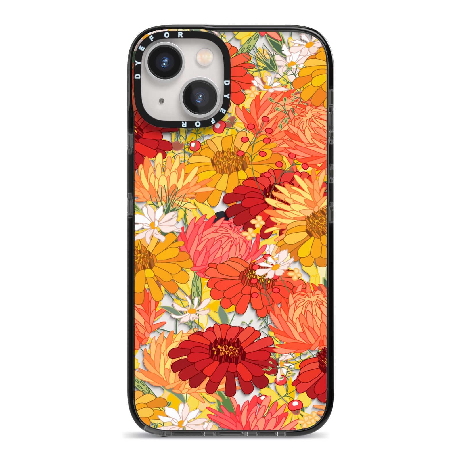 Floral Gerbera iPhone 13 Black Impact Case on Silver phone
