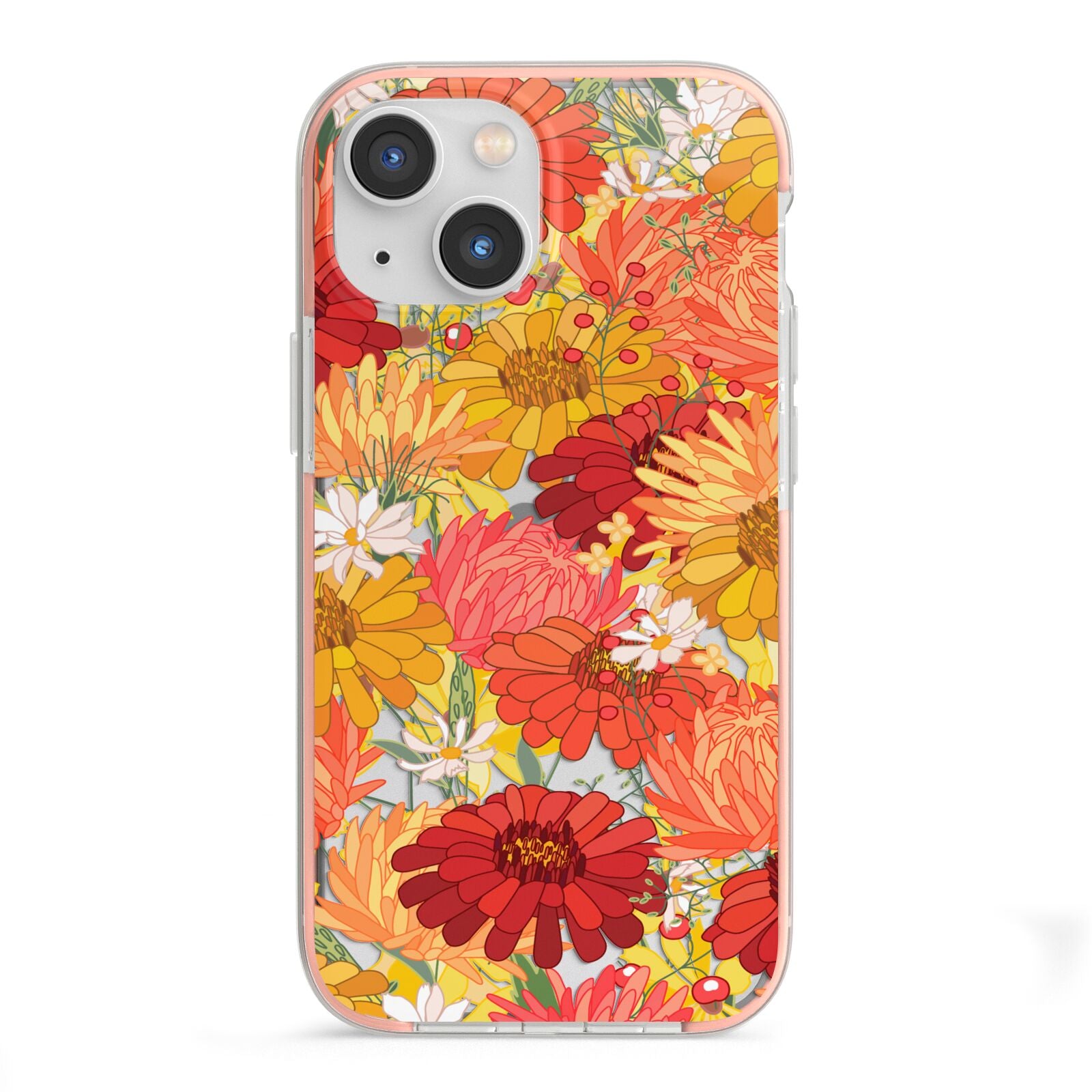 Floral Gerbera iPhone 13 Mini TPU Impact Case with Pink Edges