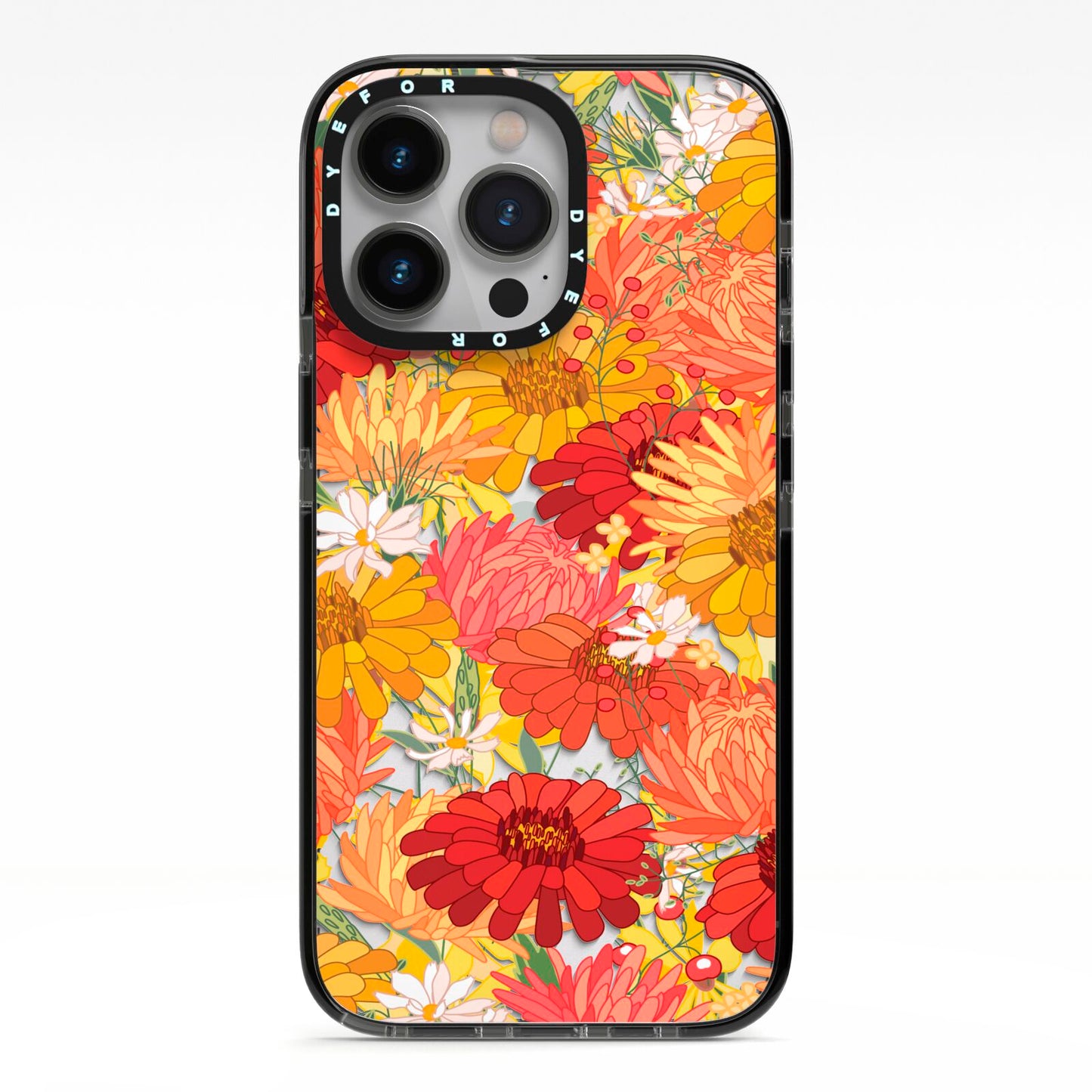 Floral Gerbera iPhone 13 Pro Black Impact Case on Silver phone