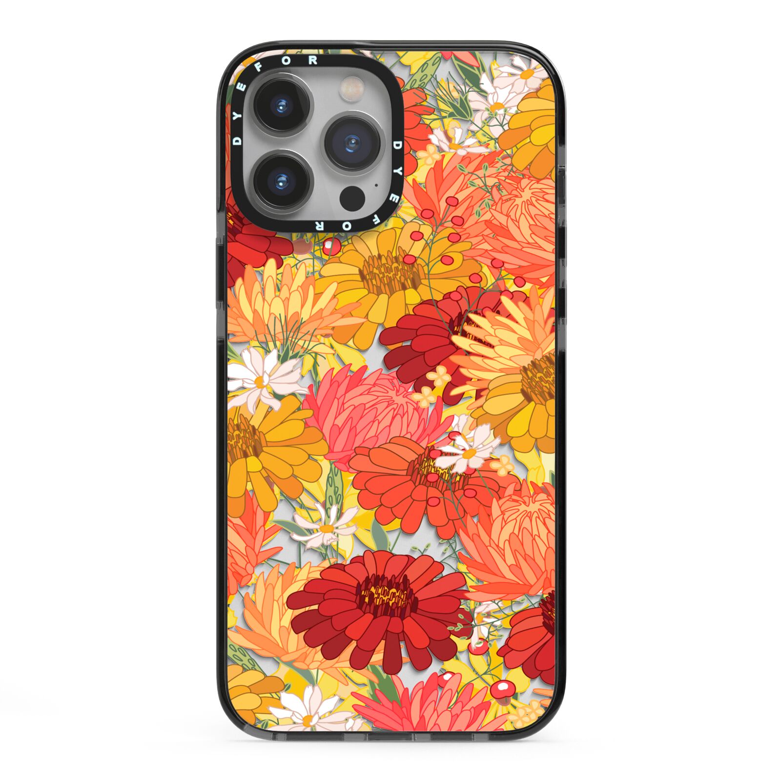 Floral Gerbera iPhone 13 Pro Max Black Impact Case on Silver phone