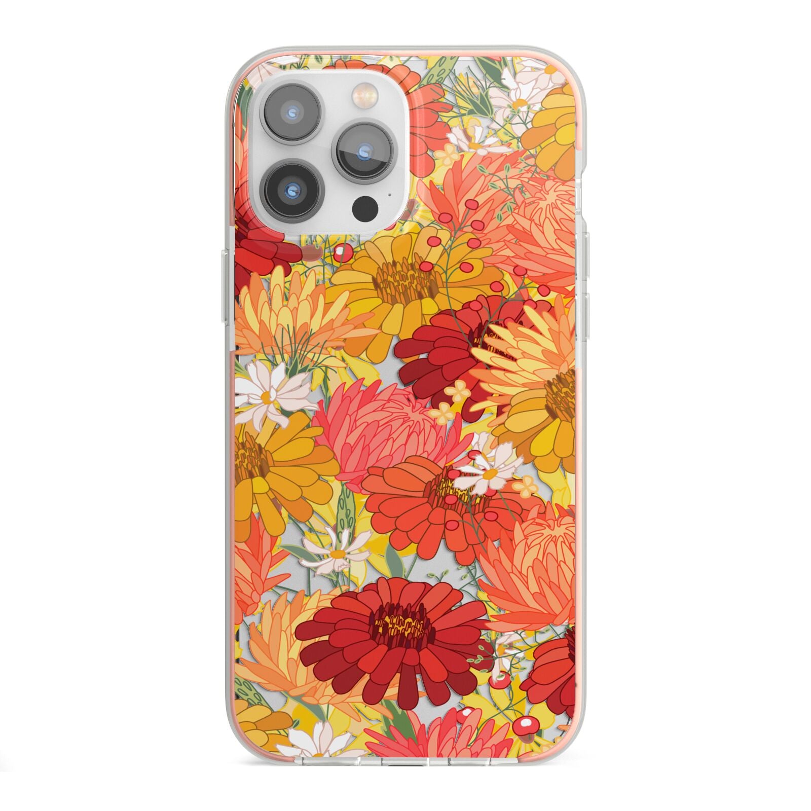 Floral Gerbera iPhone 13 Pro Max TPU Impact Case with Pink Edges