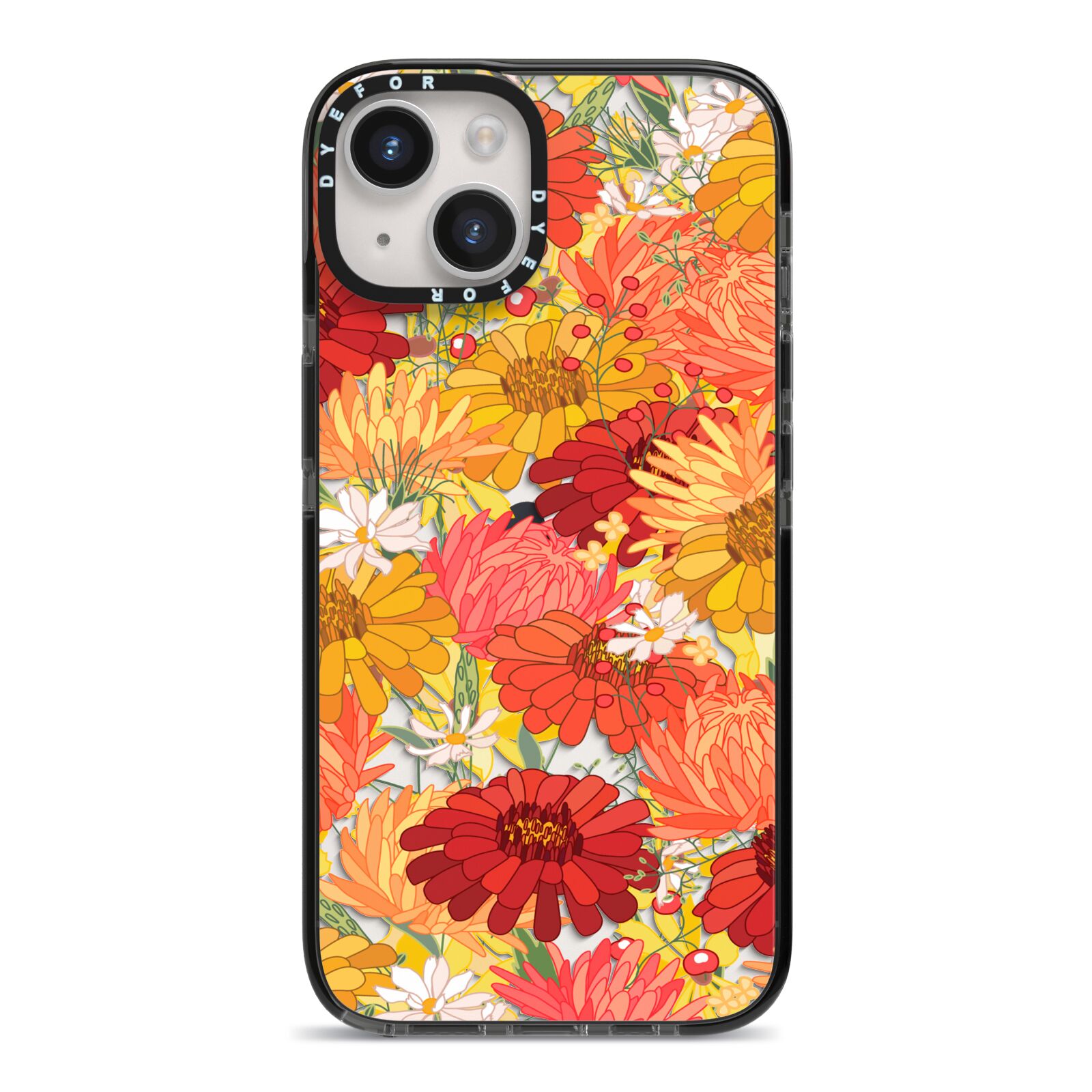 Floral Gerbera iPhone 14 Black Impact Case on Silver phone