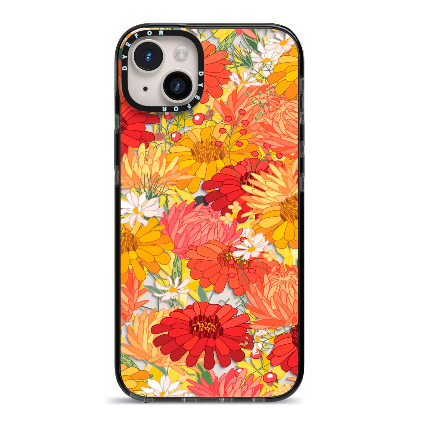 Floral Gerbera iPhone 14 Plus Black Impact Case on Silver phone
