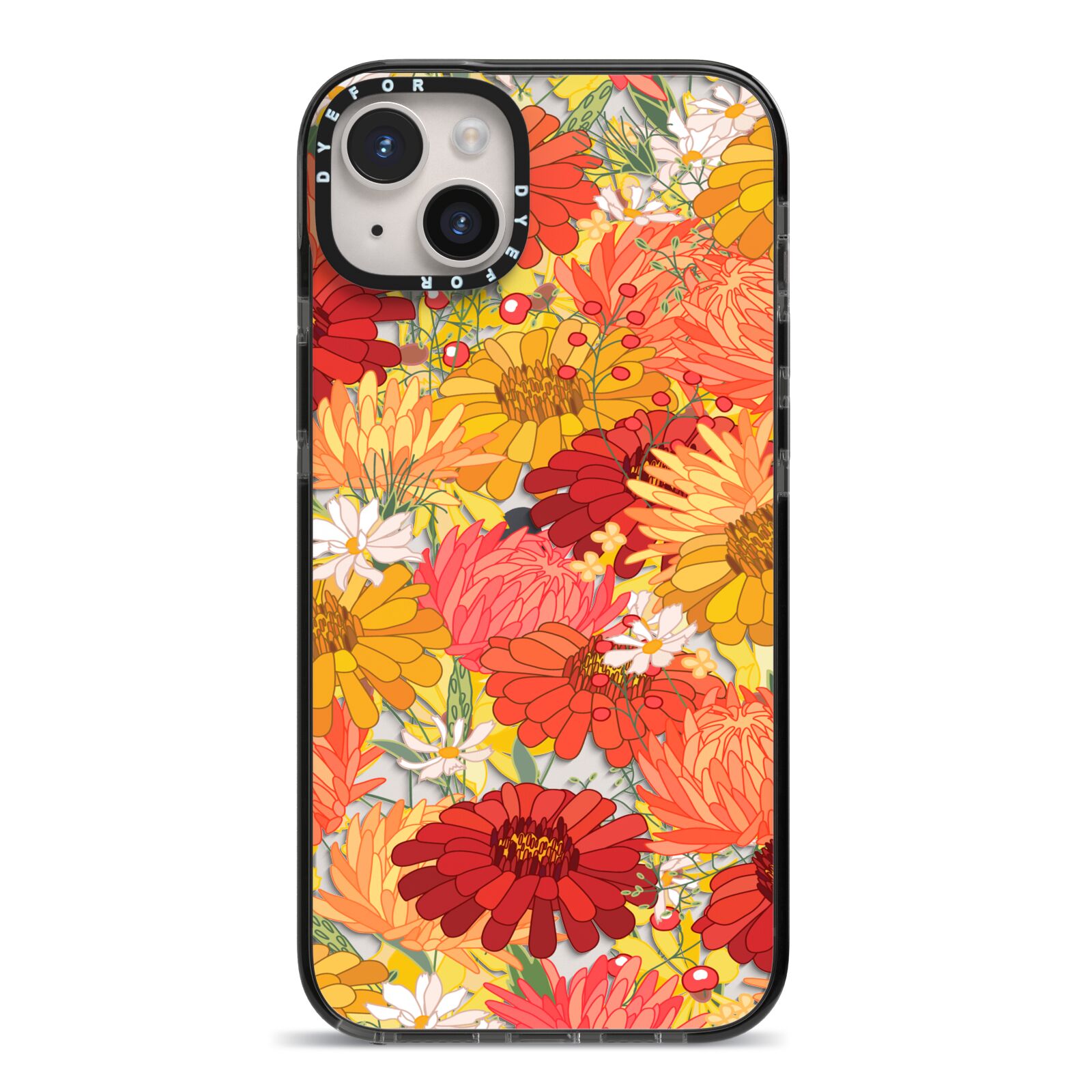 Floral Gerbera iPhone 14 Plus Black Impact Case on Silver phone