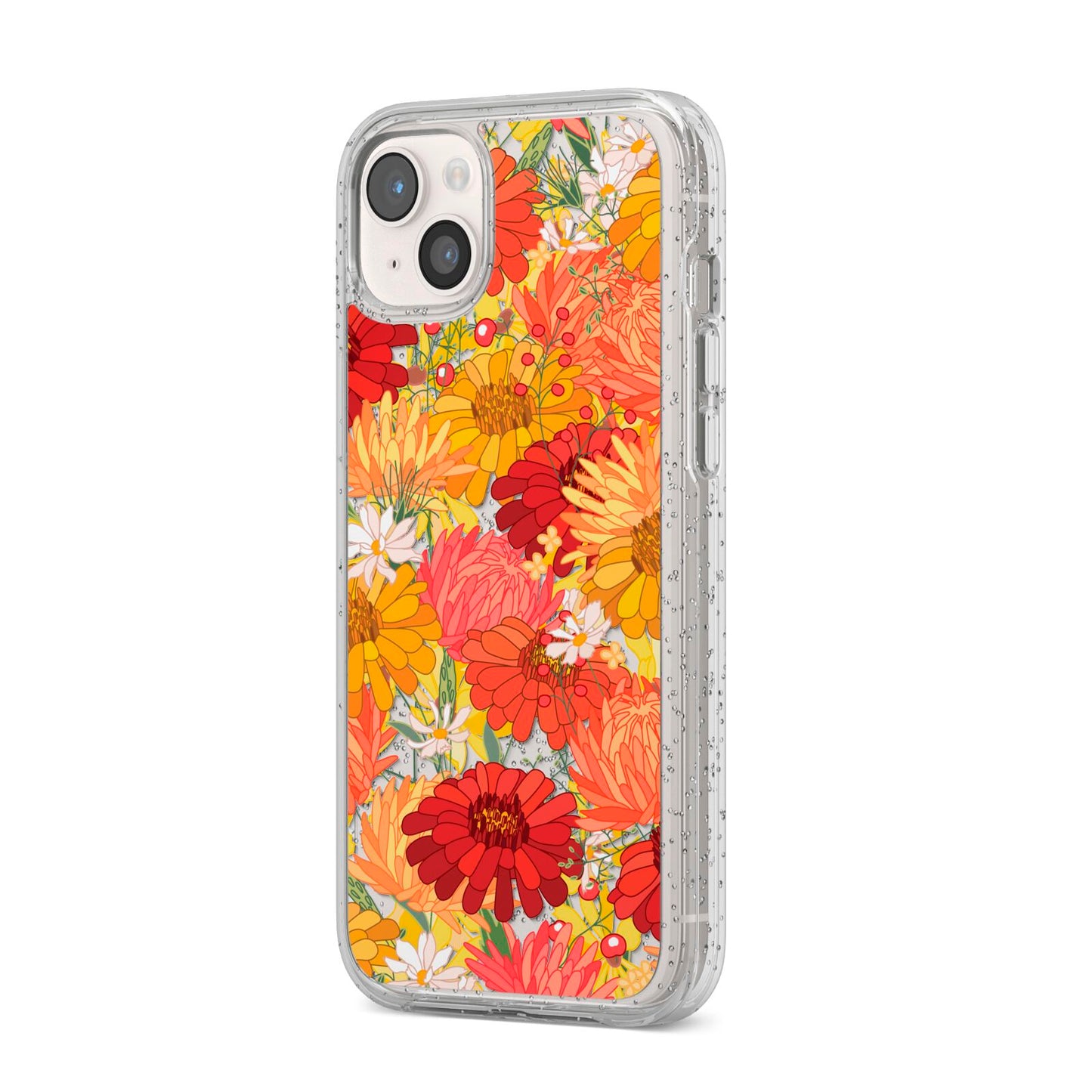 Floral Gerbera iPhone 14 Plus Glitter Tough Case Starlight Angled Image