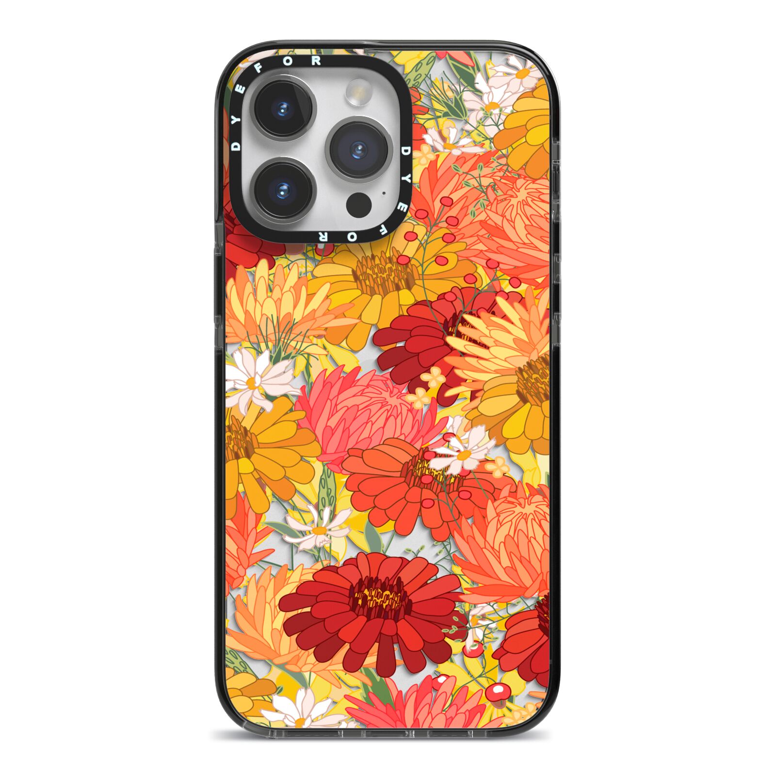 Floral Gerbera iPhone 14 Pro Max Black Impact Case on Silver phone