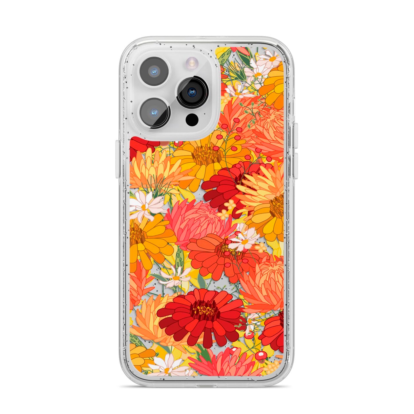 Floral Gerbera iPhone 14 Pro Max Glitter Tough Case Silver