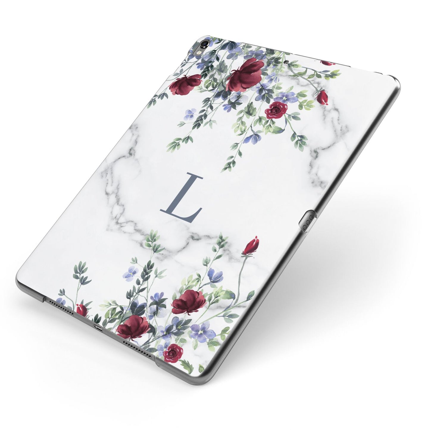 Floral Marble Monogram Personalised Apple iPad Case on Grey iPad Side View