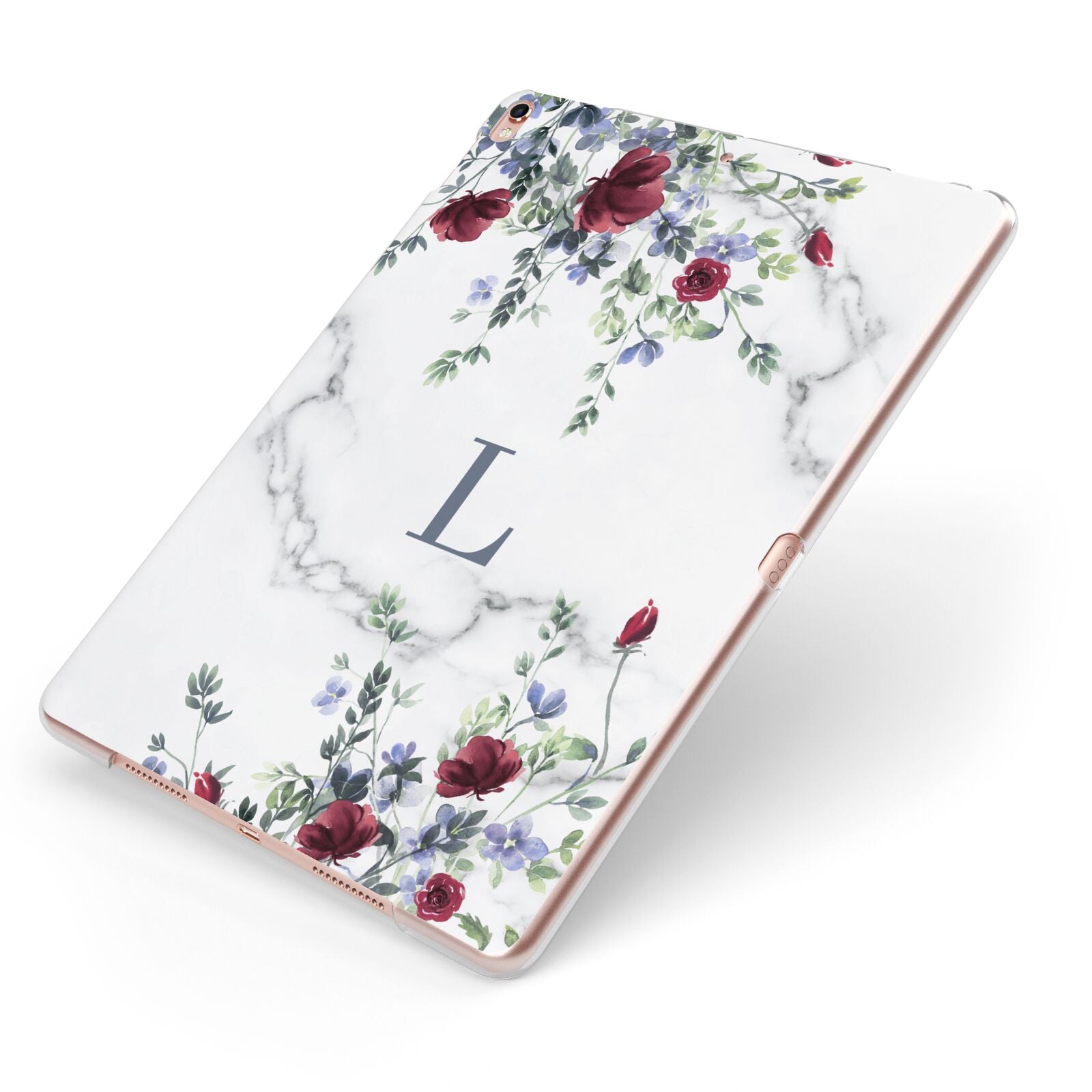 Floral Marble Monogram Personalised Apple iPad Case on Rose Gold iPad Side View
