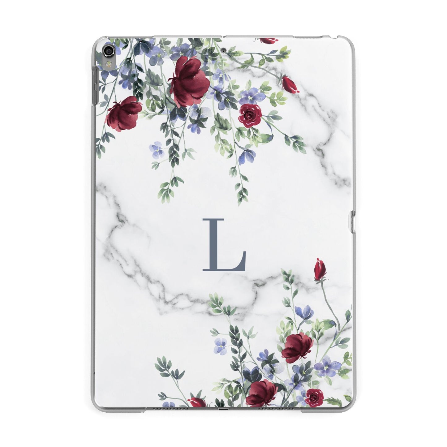 Floral Marble Monogram Personalised Apple iPad Grey Case