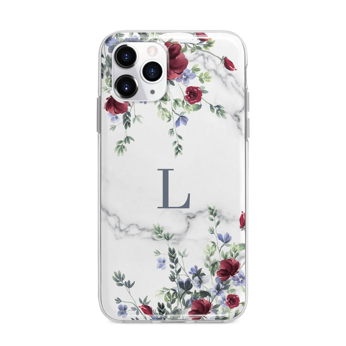 Floral Marble Monogram Personalised Apple iPhone 11 Pro Max in Silver with Bumper Case