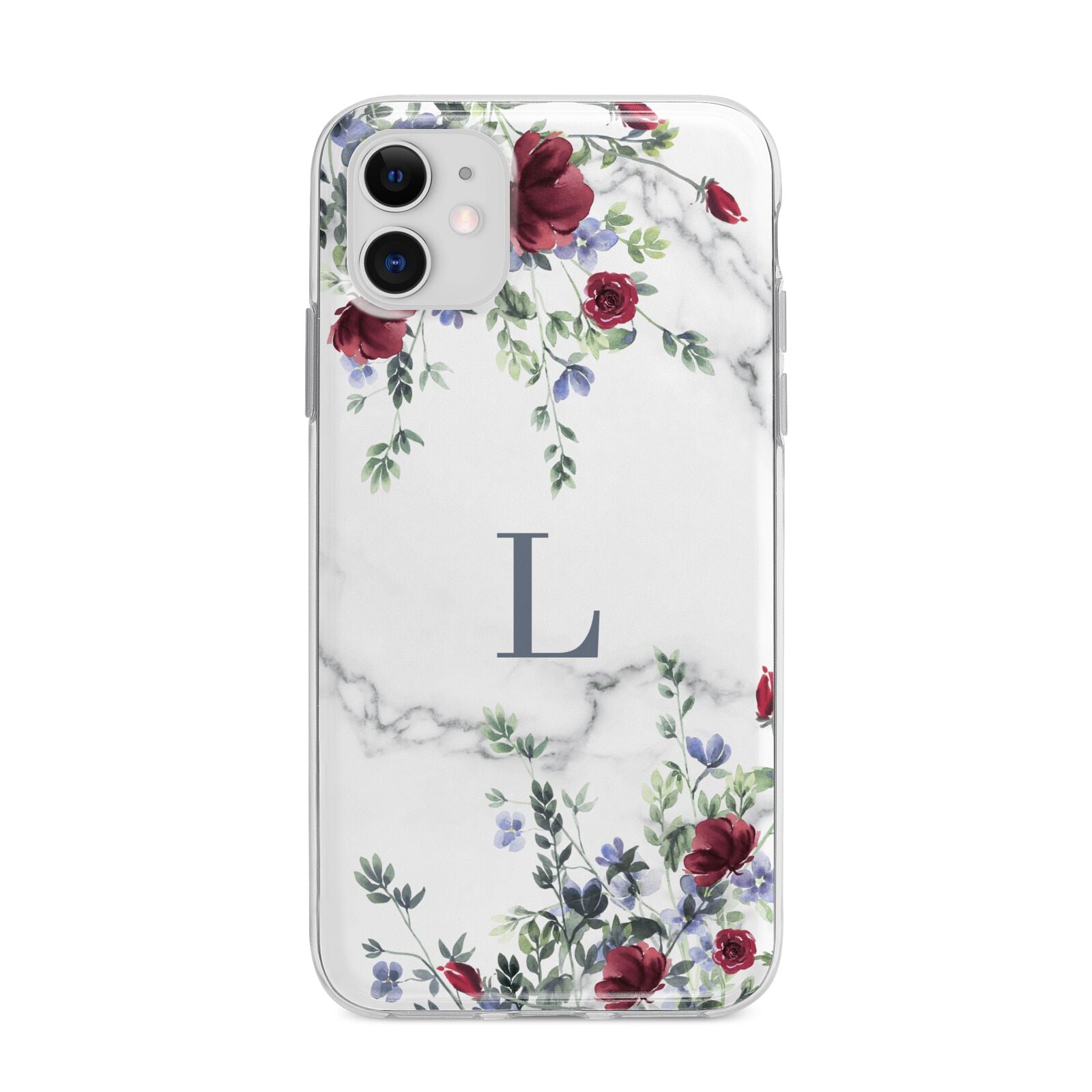 Floral Marble Monogram Personalised Apple iPhone 11 in White with Bumper Case