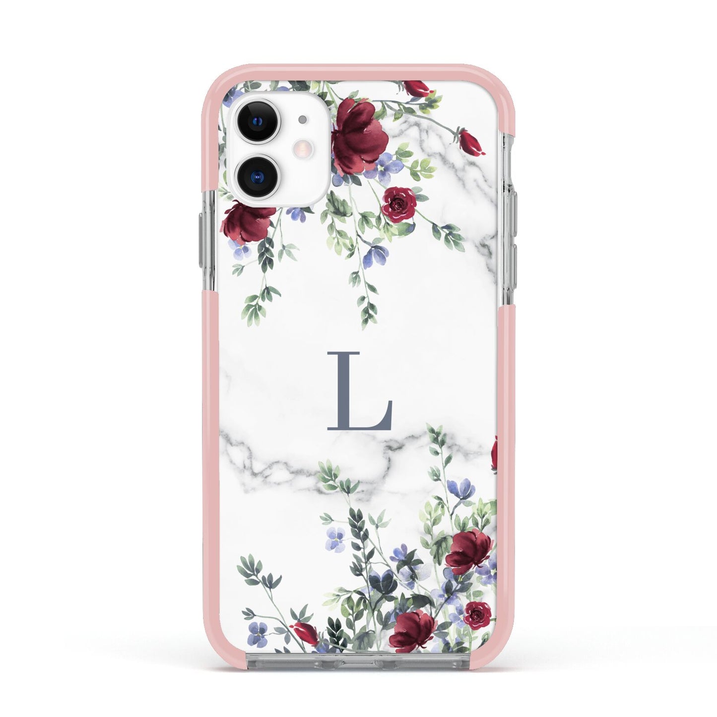 Floral Marble Monogram Personalised Apple iPhone 11 in White with Pink Impact Case