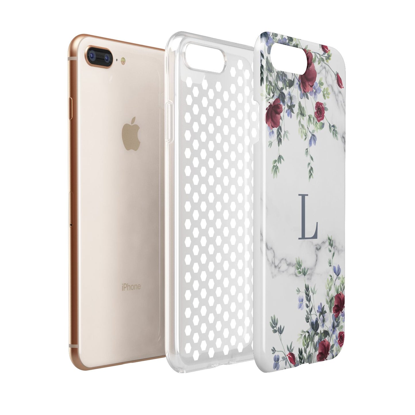 Floral Marble Monogram Personalised Apple iPhone 7 8 Plus 3D Tough Case Expanded View