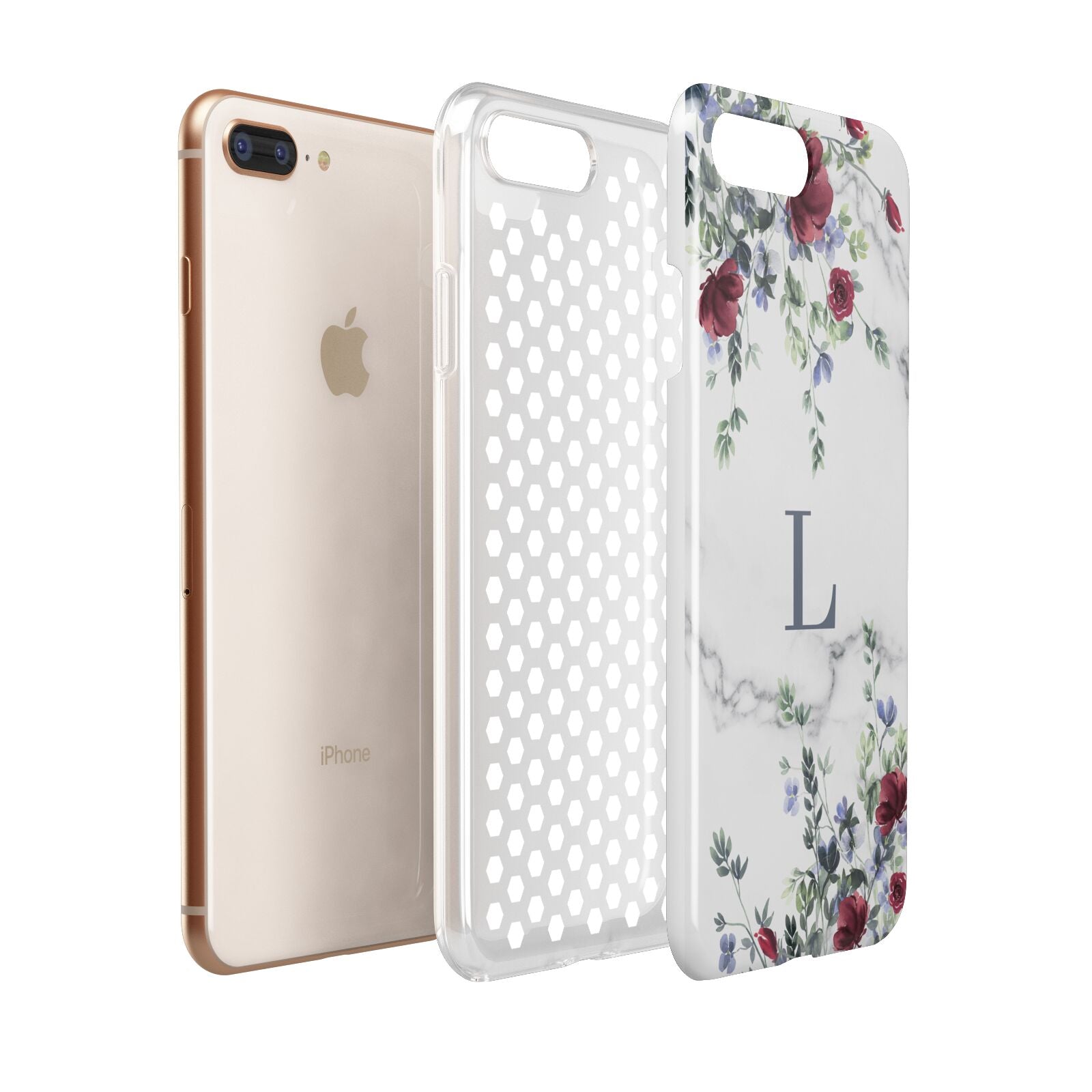 Floral Marble Monogram Personalised Apple iPhone 7 8 Plus 3D Tough Case Expanded View