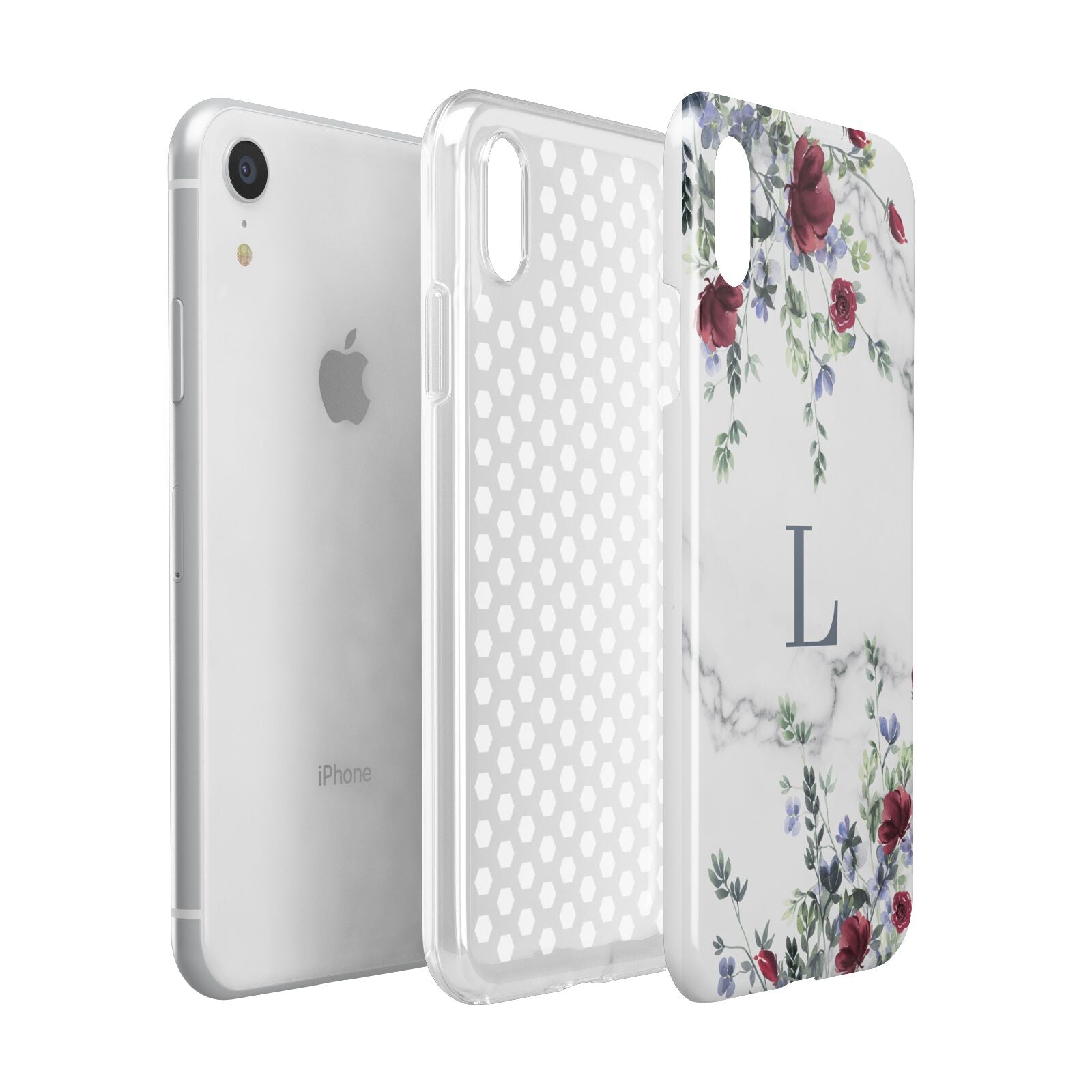 Floral Marble Monogram Personalised Apple iPhone XR White 3D Tough Case Expanded view