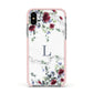 Floral Marble Monogram Personalised Apple iPhone Xs Impact Case Pink Edge on Silver Phone