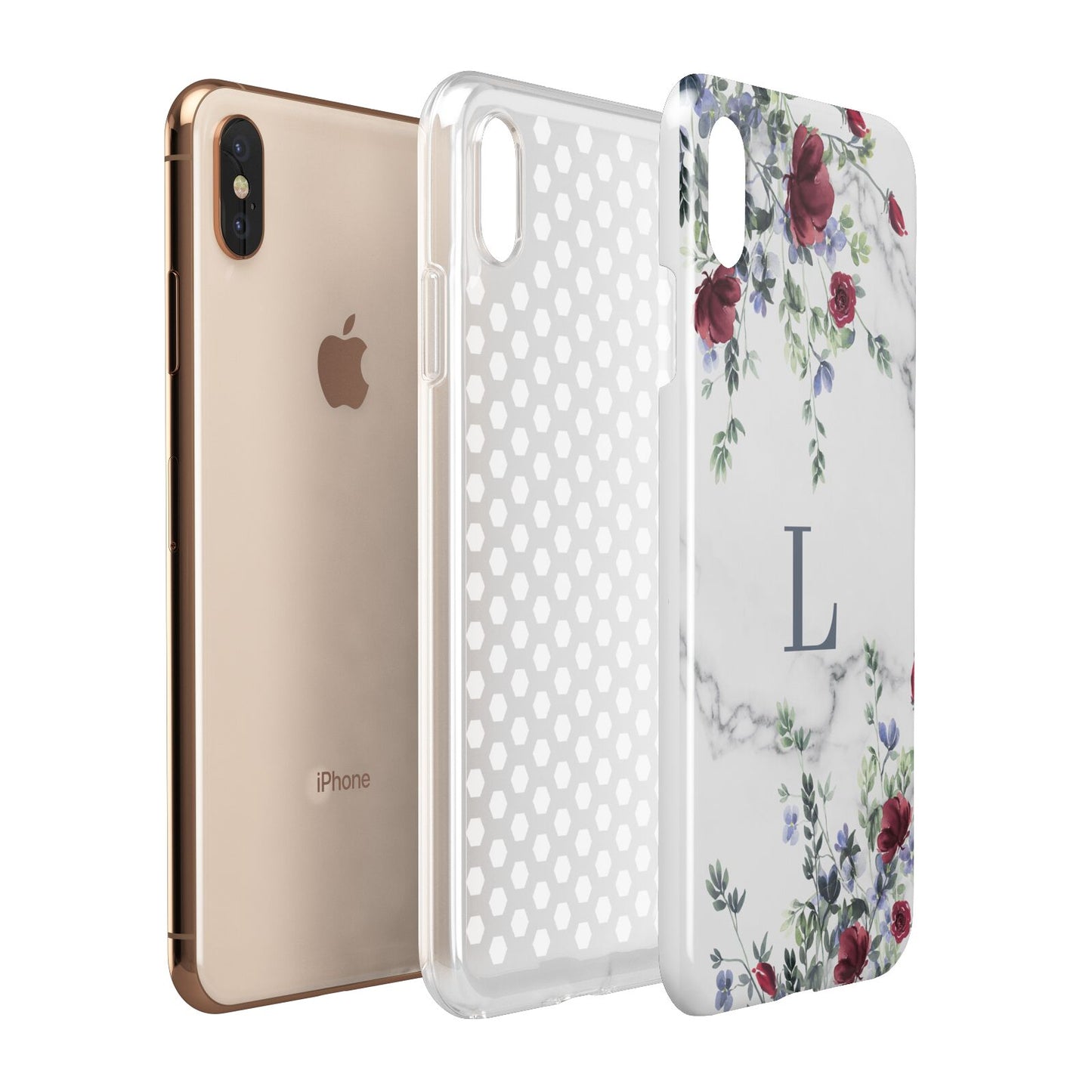 Floral Marble Monogram Personalised Apple iPhone Xs Max 3D Tough Case Expanded View