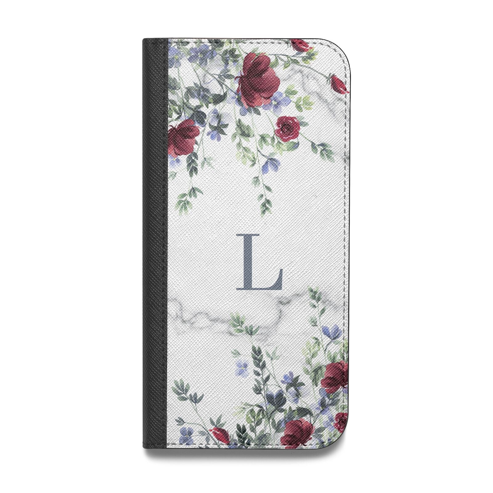Floral Marble Monogram Personalised Vegan Leather Flip Samsung Case