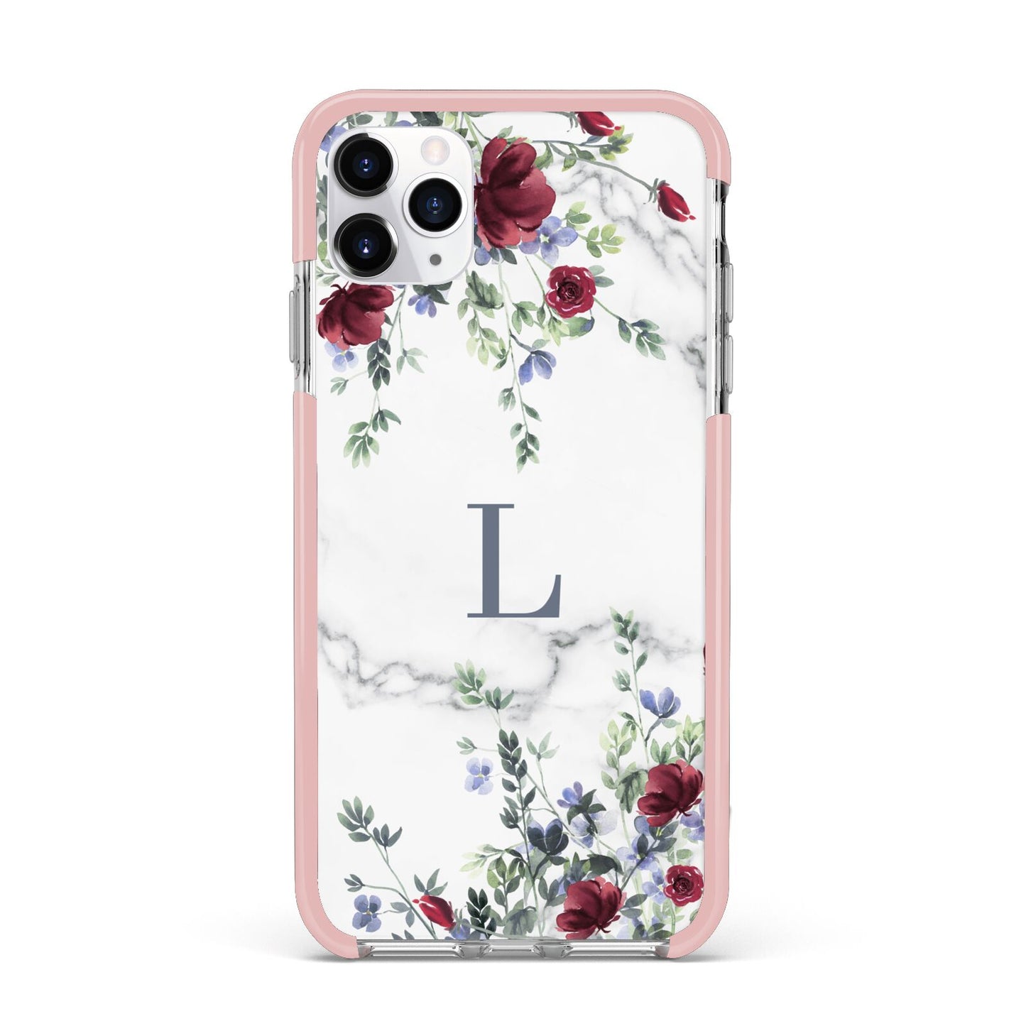 Floral Marble Monogram Personalised iPhone 11 Pro Max Impact Pink Edge Case
