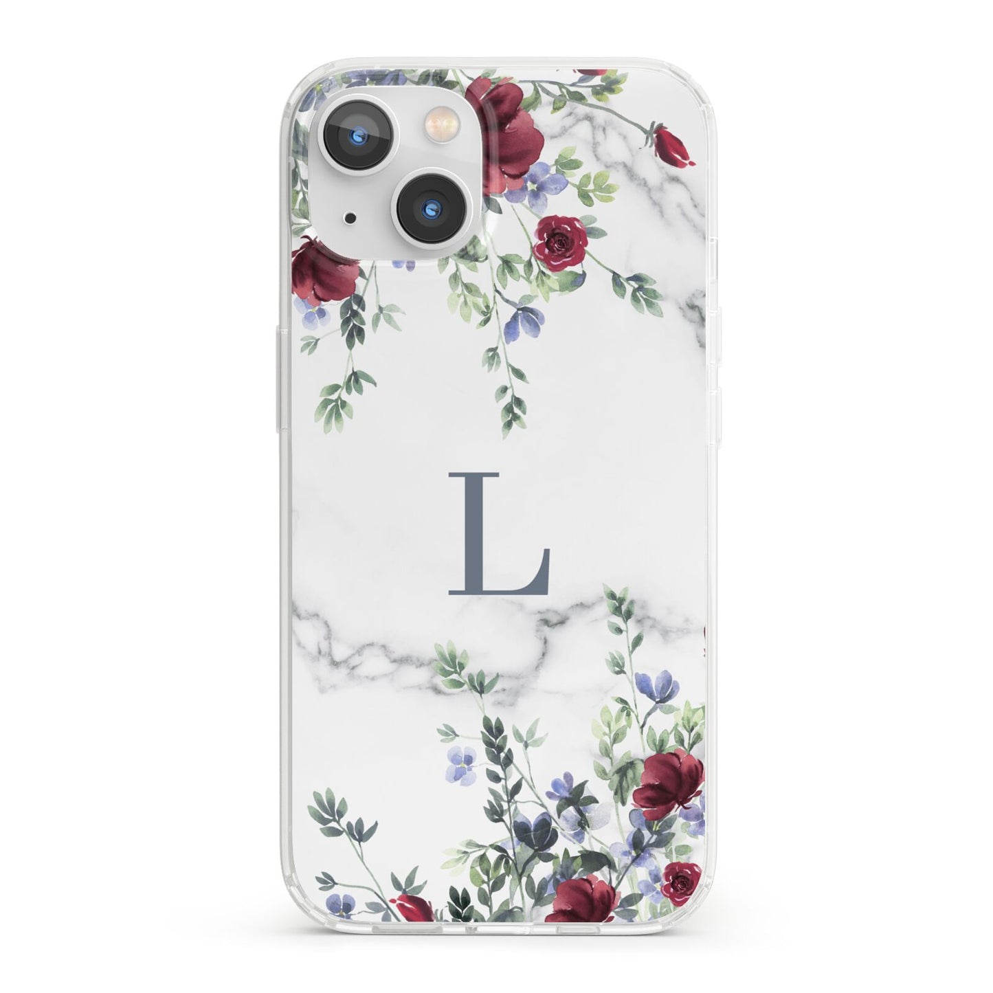 Floral Marble Monogram Personalised iPhone 13 Clear Bumper Case