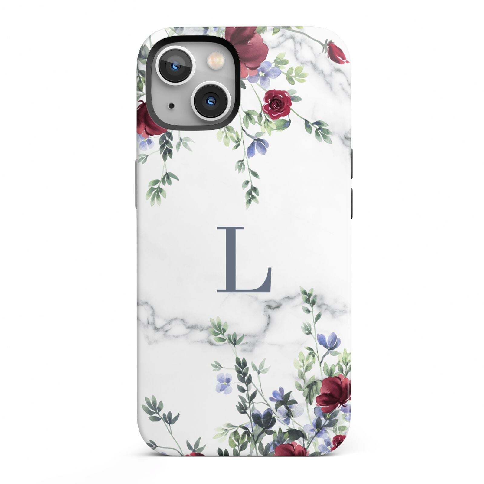 Floral Marble Monogram Personalised iPhone 13 Full Wrap 3D Tough Case