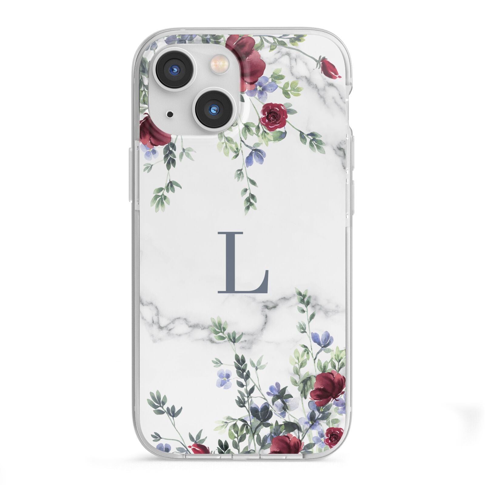 Floral Marble Monogram Personalised iPhone 13 Mini TPU Impact Case with White Edges