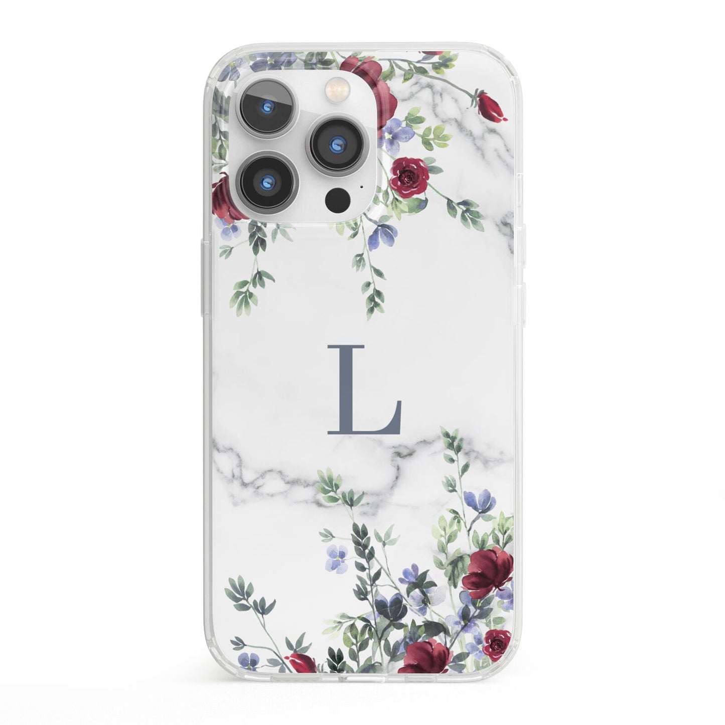 Floral Marble Monogram Personalised iPhone 13 Pro Clear Bumper Case