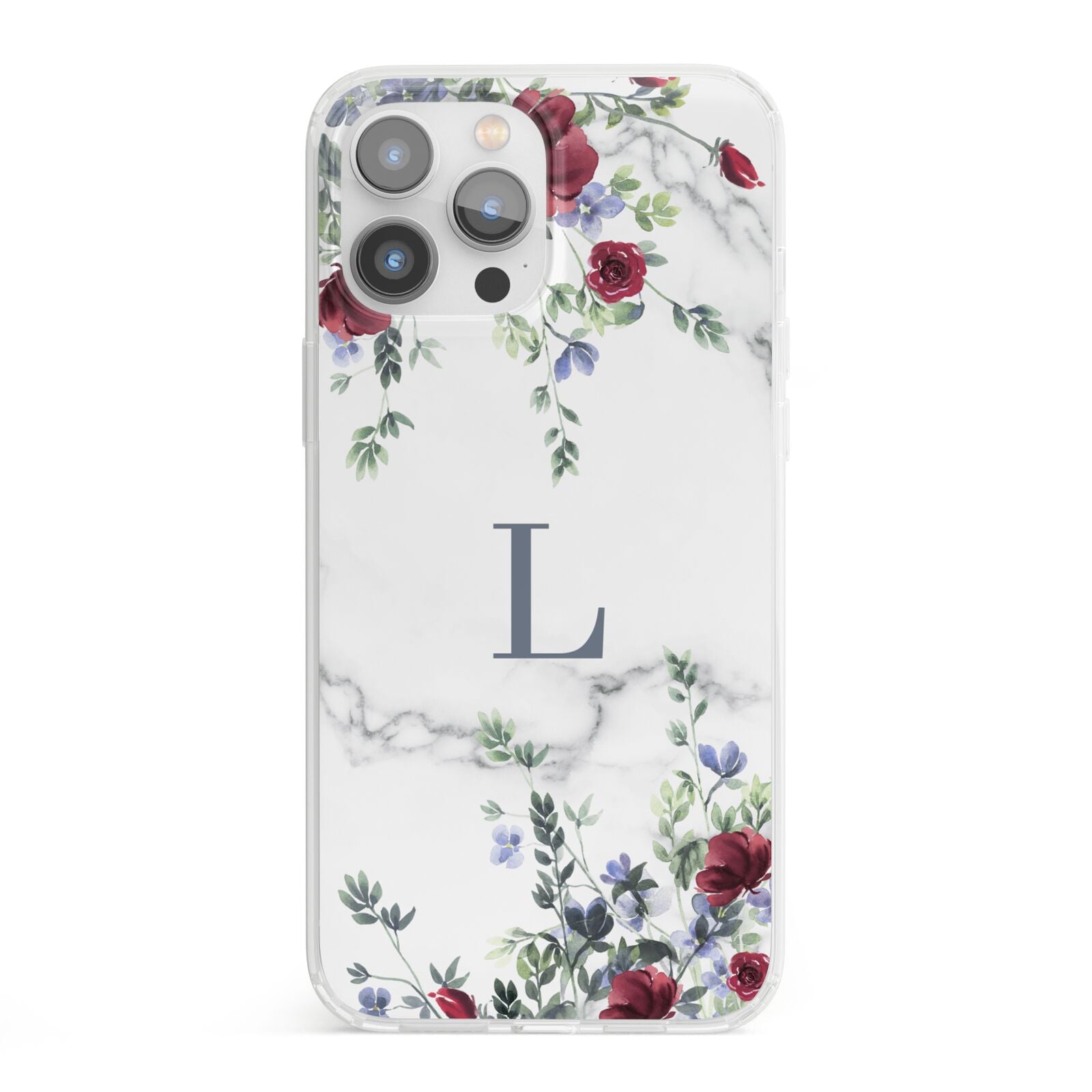 Floral Marble Monogram Personalised iPhone 13 Pro Max Clear Bumper Case