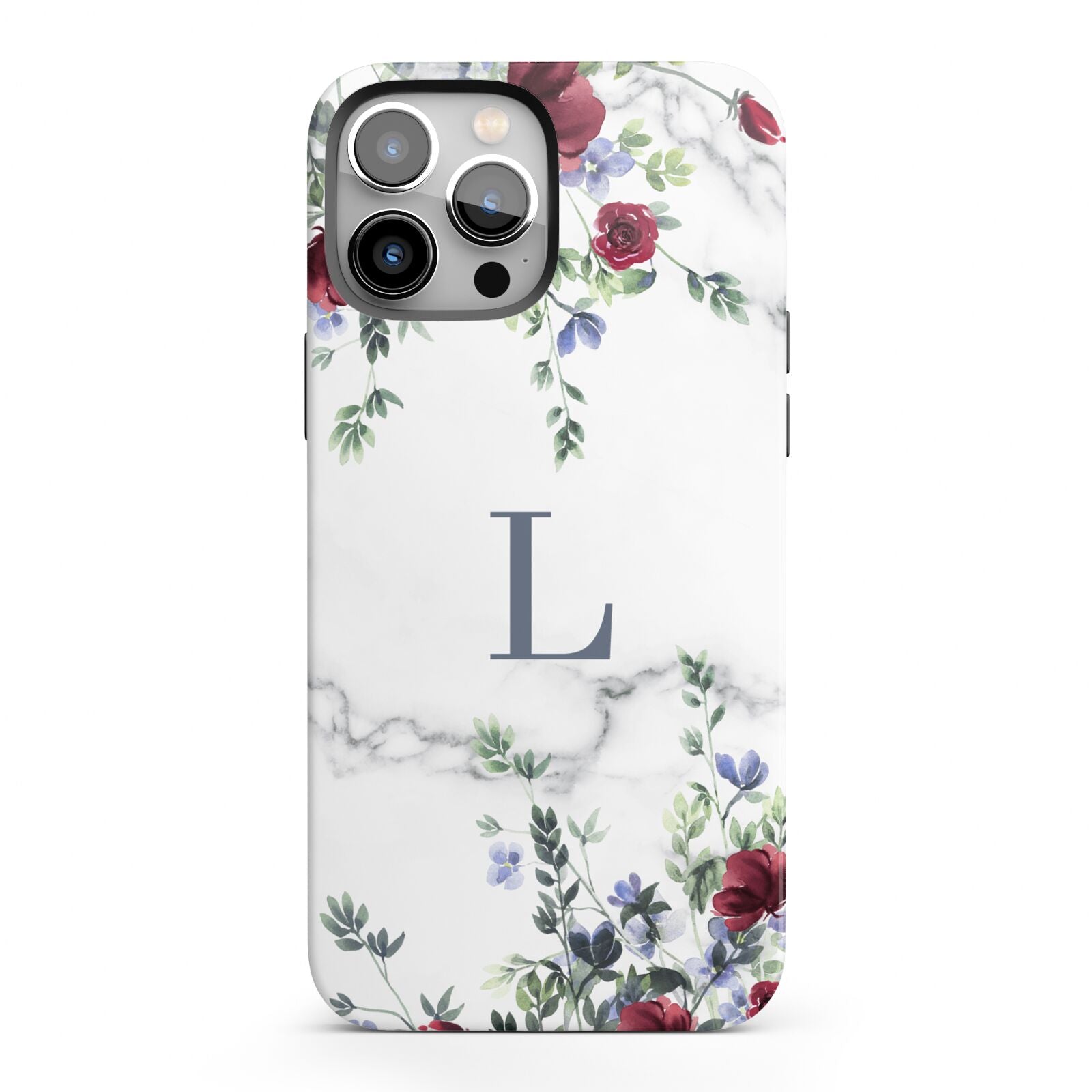 Floral Marble Monogram Personalised iPhone 13 Pro Max Full Wrap 3D Tough Case