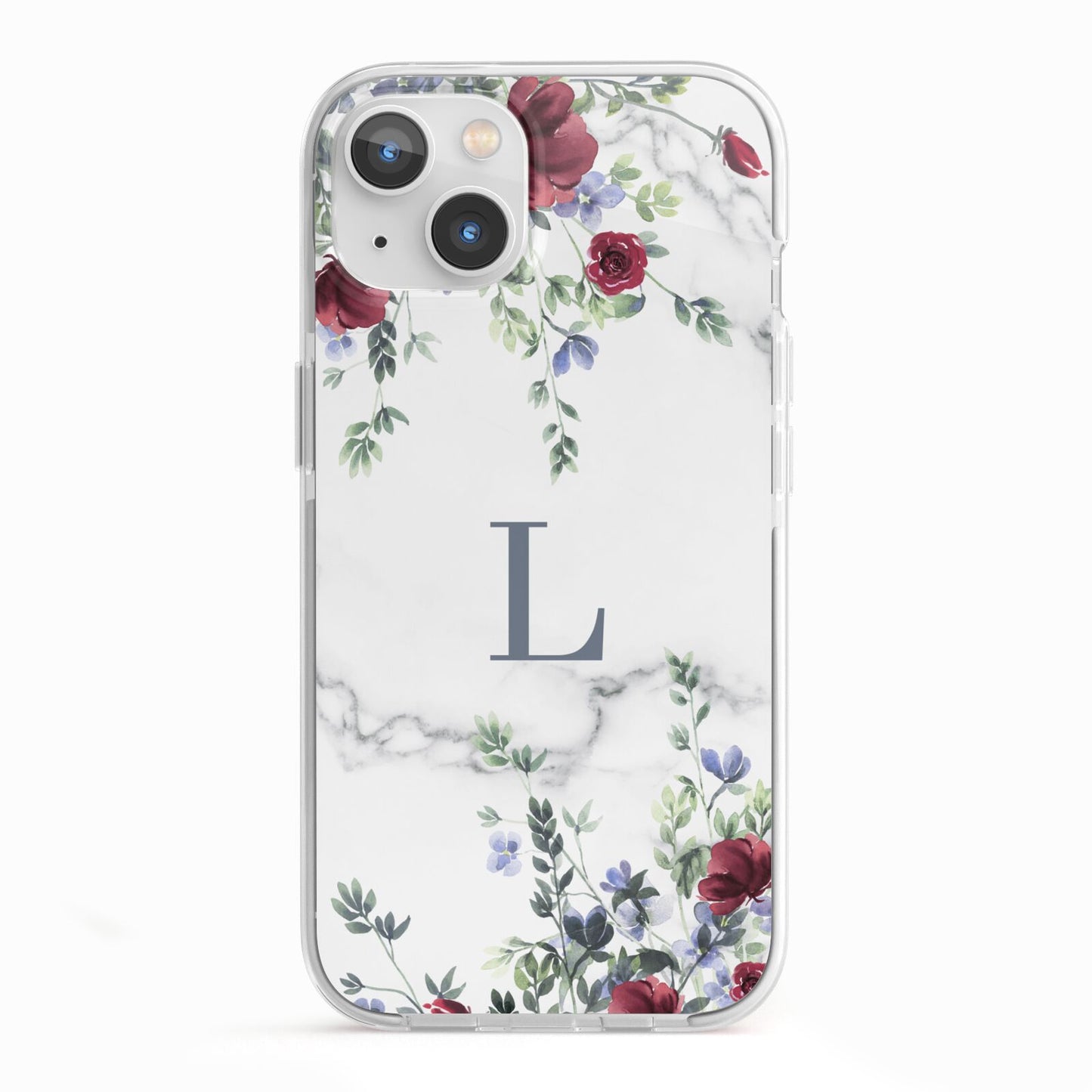 Floral Marble Monogram Personalised iPhone 13 TPU Impact Case with White Edges