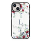 Floral Marble Monogram Personalised iPhone 14 Black Impact Case on Silver phone