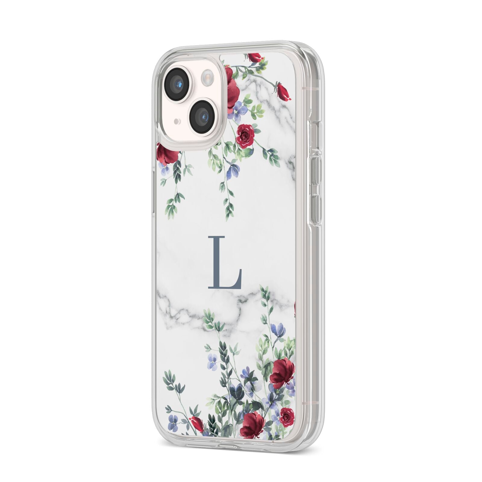 Floral Marble Monogram Personalised iPhone 14 Clear Tough Case Starlight Angled Image