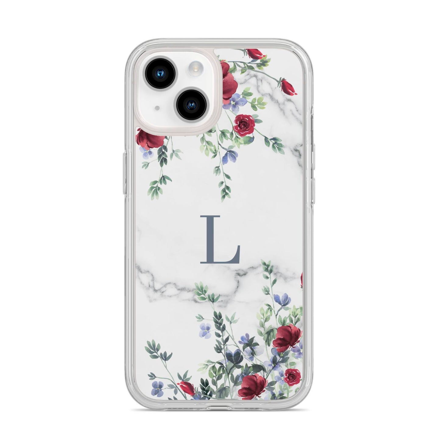Floral Marble Monogram Personalised iPhone 14 Clear Tough Case Starlight
