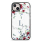 Floral Marble Monogram Personalised iPhone 14 Plus Black Impact Case on Silver phone