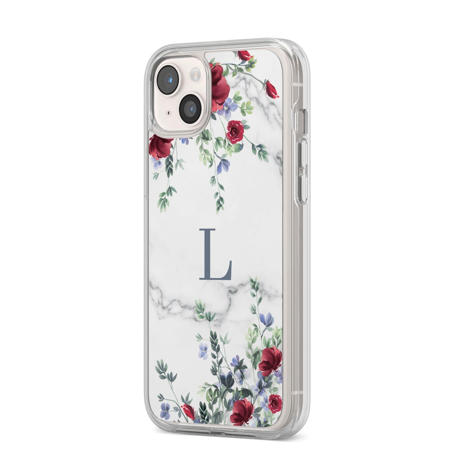 Floral Marble Monogram Personalised iPhone 14 Plus Clear Tough Case Starlight Angled Image