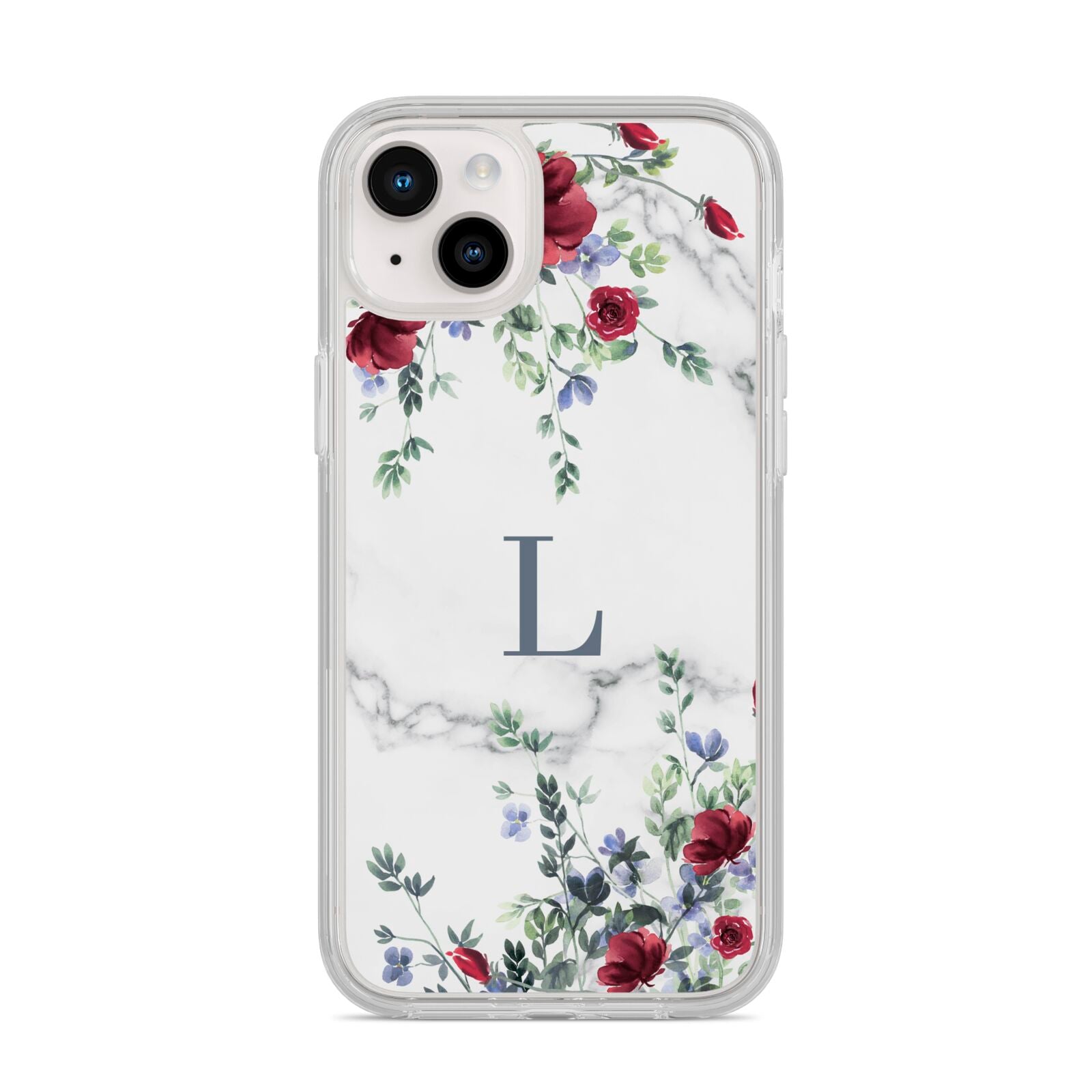 Floral Marble Monogram Personalised iPhone 14 Plus Clear Tough Case Starlight