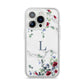 Floral Marble Monogram Personalised iPhone 14 Pro Clear Tough Case Silver