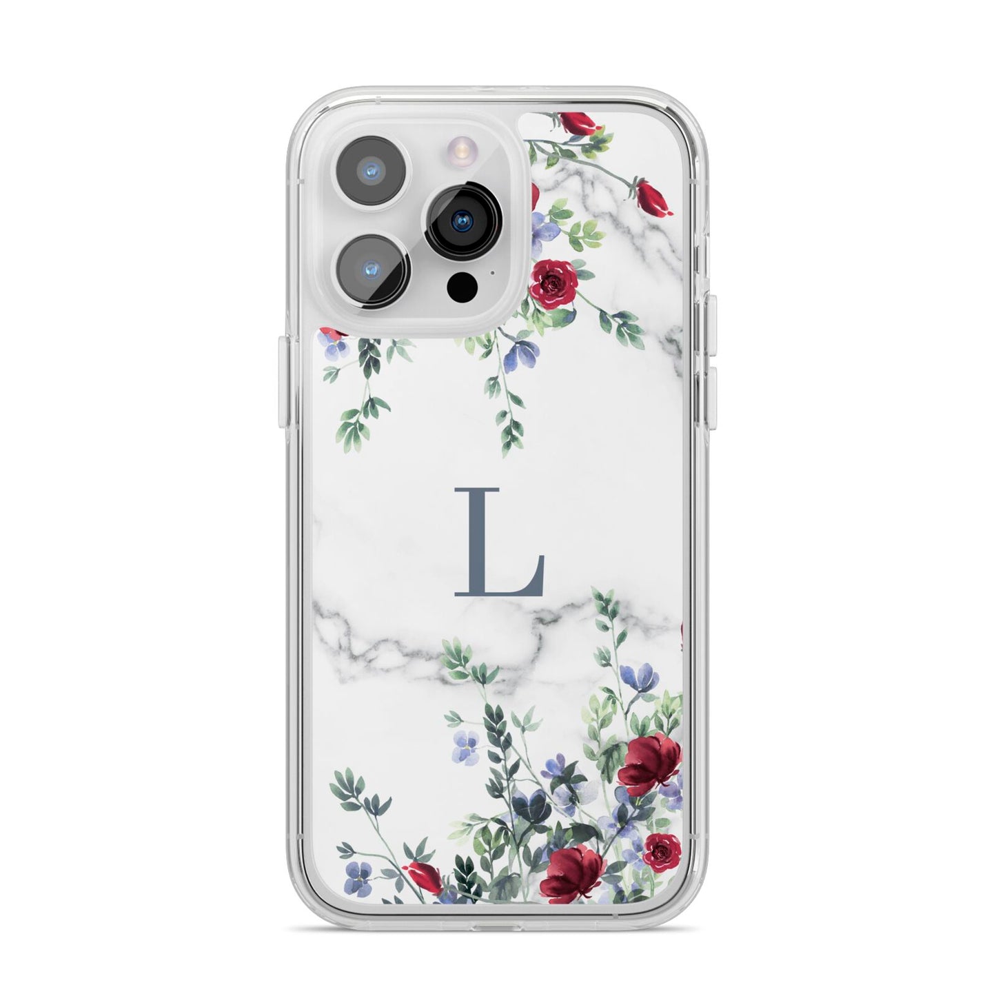 Floral Marble Monogram Personalised iPhone 14 Pro Max Clear Tough Case Silver
