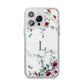 Floral Marble Monogram Personalised iPhone 14 Pro Max Glitter Tough Case Silver