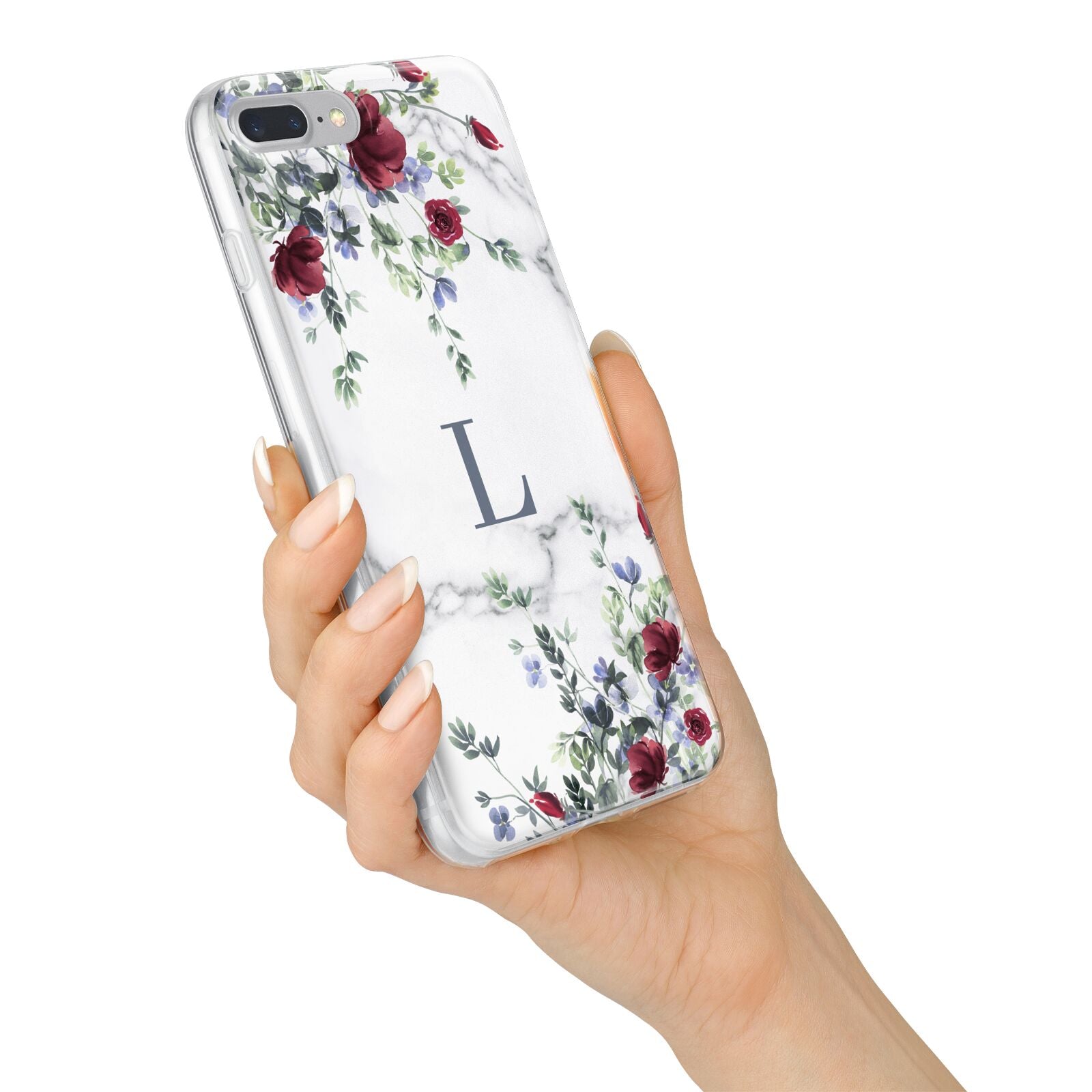 Floral Marble Monogram Personalised iPhone 7 Plus Bumper Case on Silver iPhone Alternative Image