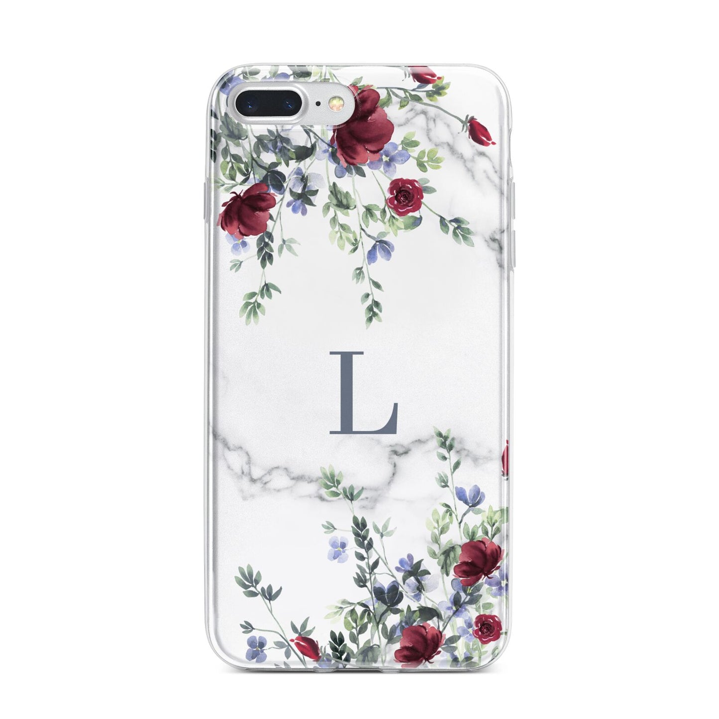 Floral Marble Monogram Personalised iPhone 7 Plus Bumper Case on Silver iPhone