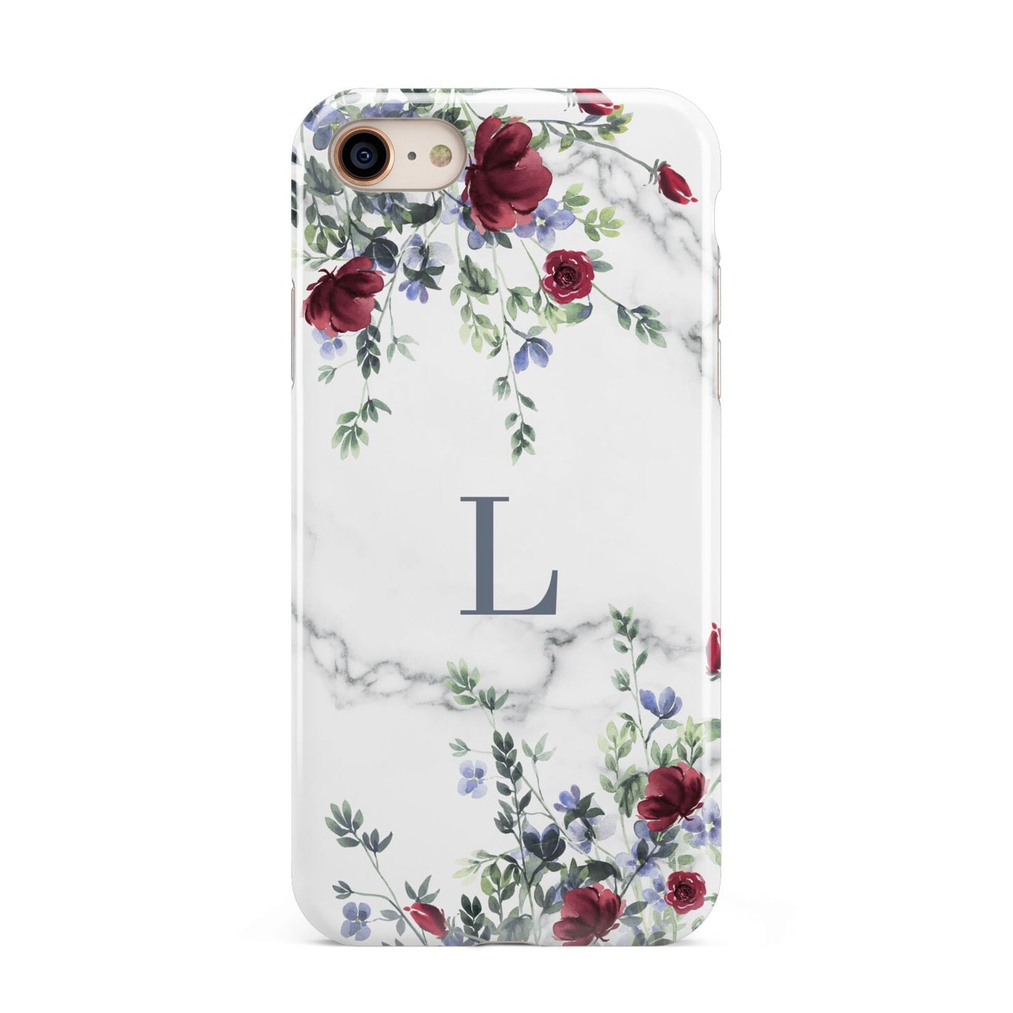 Floral Marble Monogram Personalised iPhone 8 3D Tough Case on Gold Phone