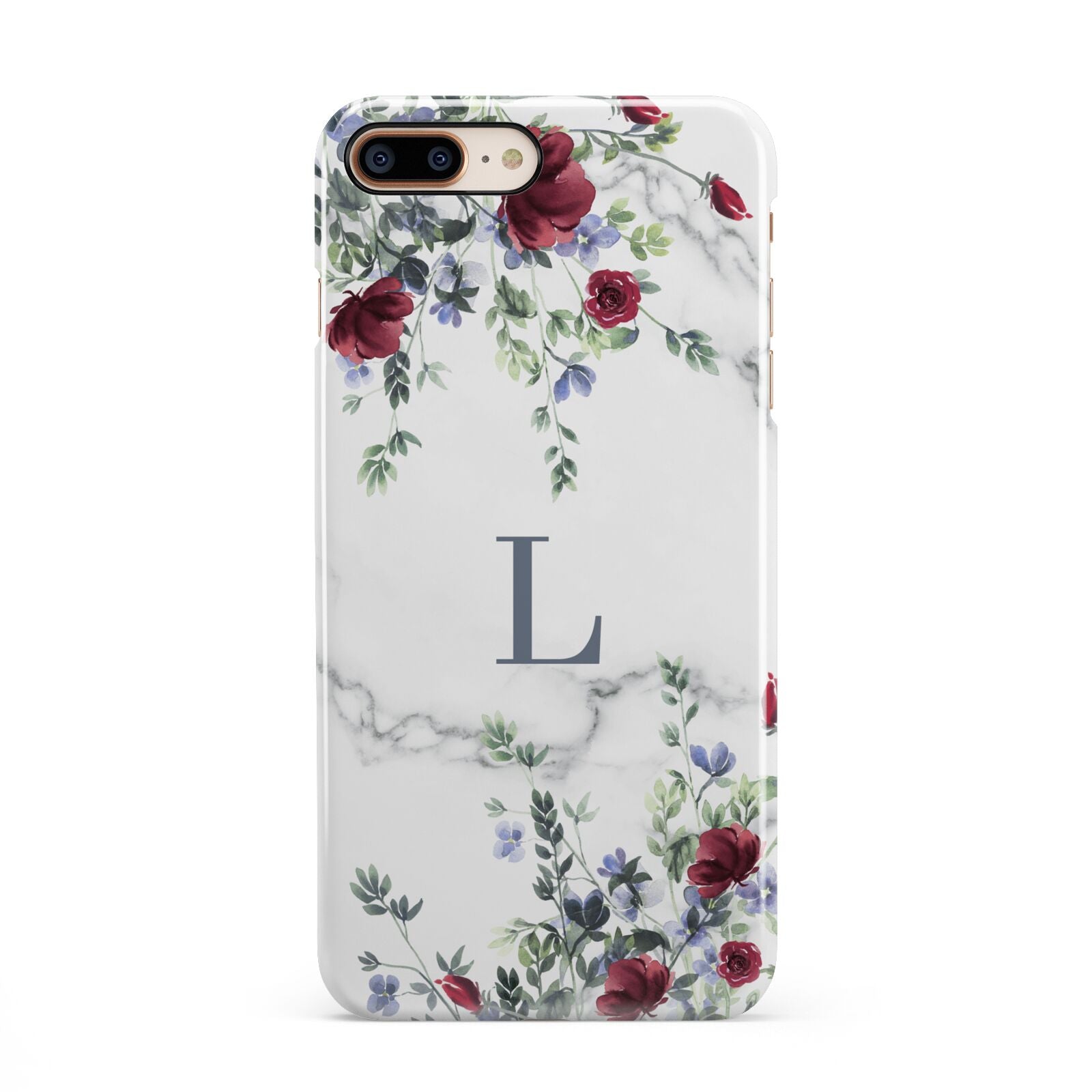 Floral Marble Monogram Personalised iPhone 8 Plus 3D Snap Case on Gold Phone
