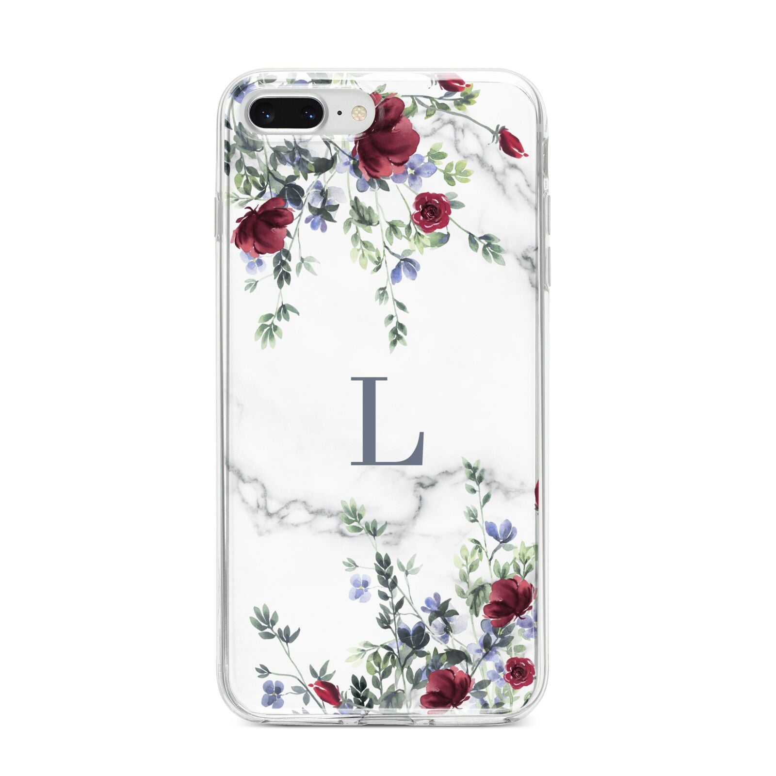 Floral Marble Monogram Personalised iPhone 8 Plus Bumper Case on Silver iPhone