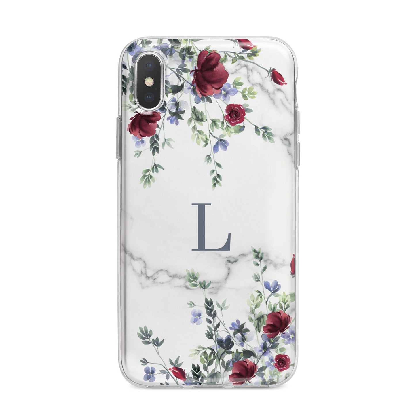 Floral Marble Monogram Personalised iPhone X Bumper Case on Silver iPhone Alternative Image 1