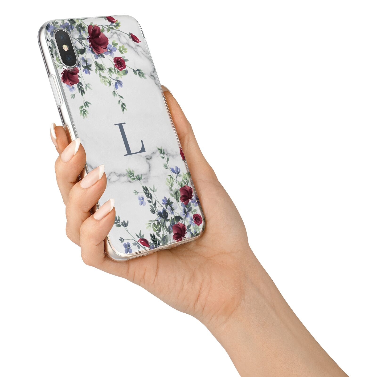 Floral Marble Monogram Personalised iPhone X Bumper Case on Silver iPhone Alternative Image 2