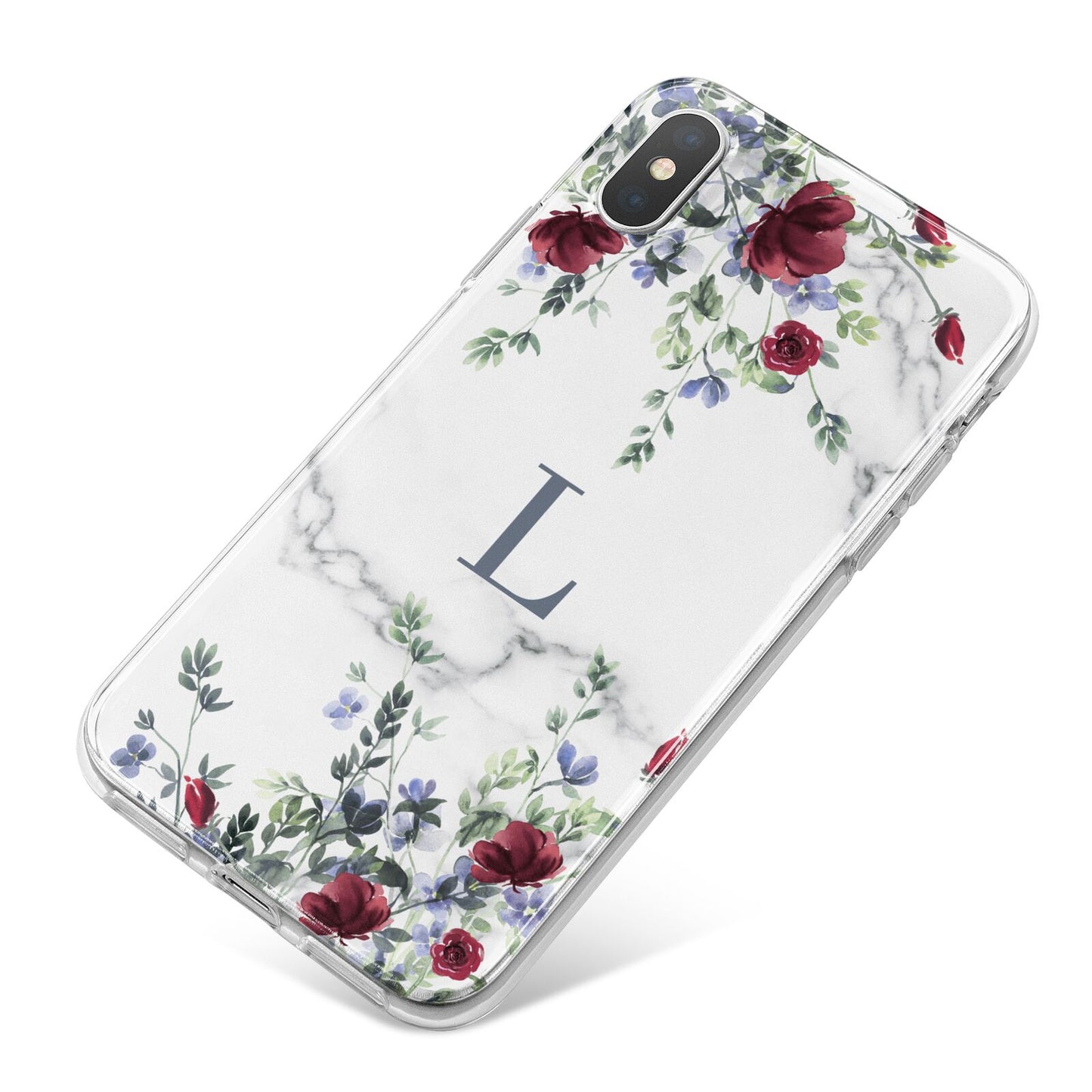Floral Marble Monogram Personalised iPhone X Bumper Case on Silver iPhone